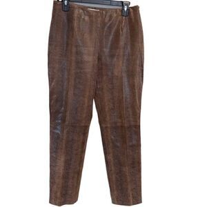 Lord & Taylor Women’s Brown 100% Leather Snake Skin Straight Leg Shiny Pants, 8